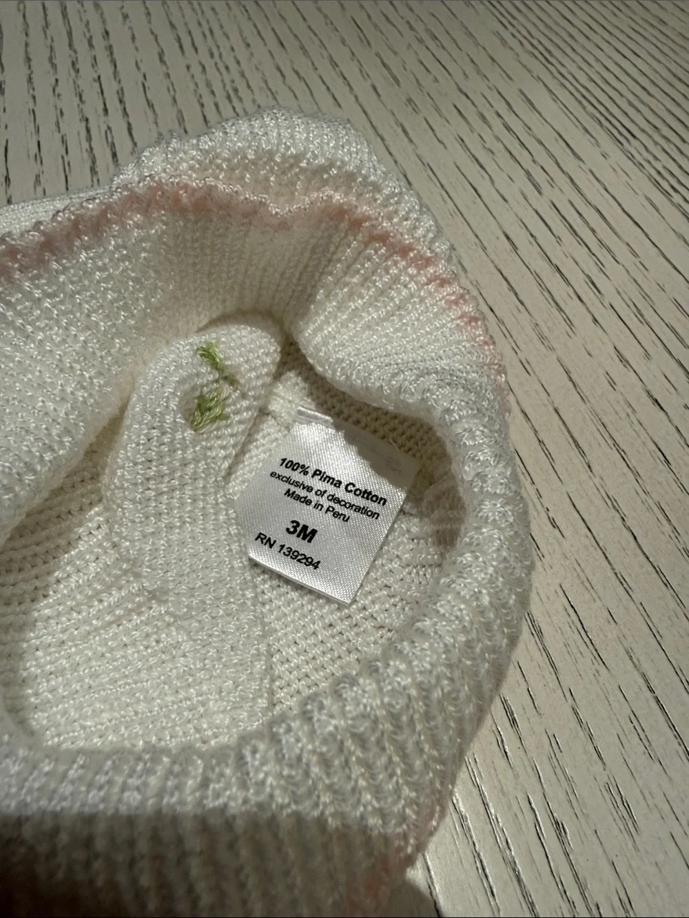 Pair of Pink and White Rose Embroidered Baby Knit Hats - Bonnet and Stretch
